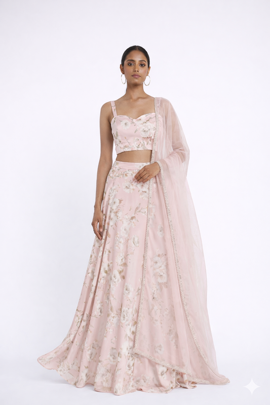 THE MISCHA FLORAL PRINT SWEETHEART LEHENGA