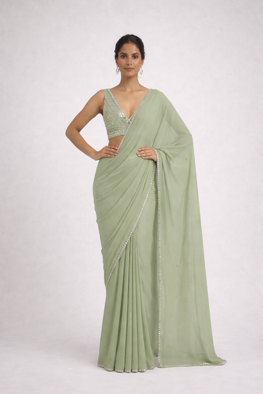 THE MAYA V-NECK MIRROR SAREE