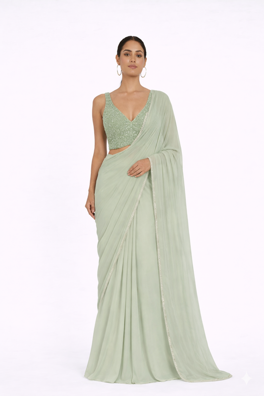 THE MAYA V-NECK PAISLEY SAREE