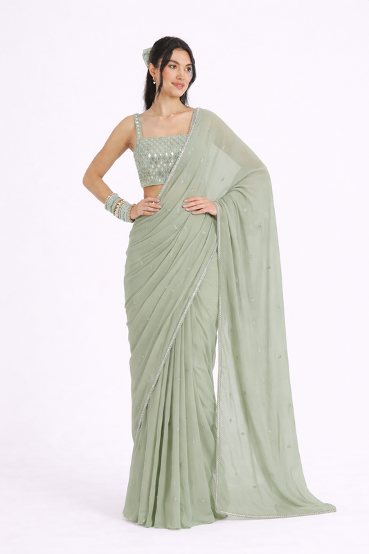 THE MEHER SQUARE NECK MIRROR SAREE