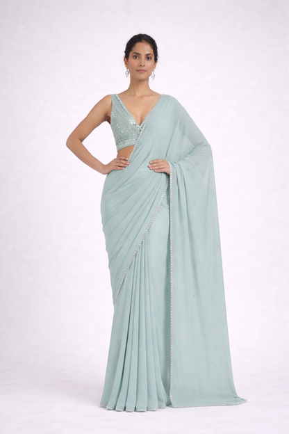THE MAYA V-NECK MIRROR SAREE